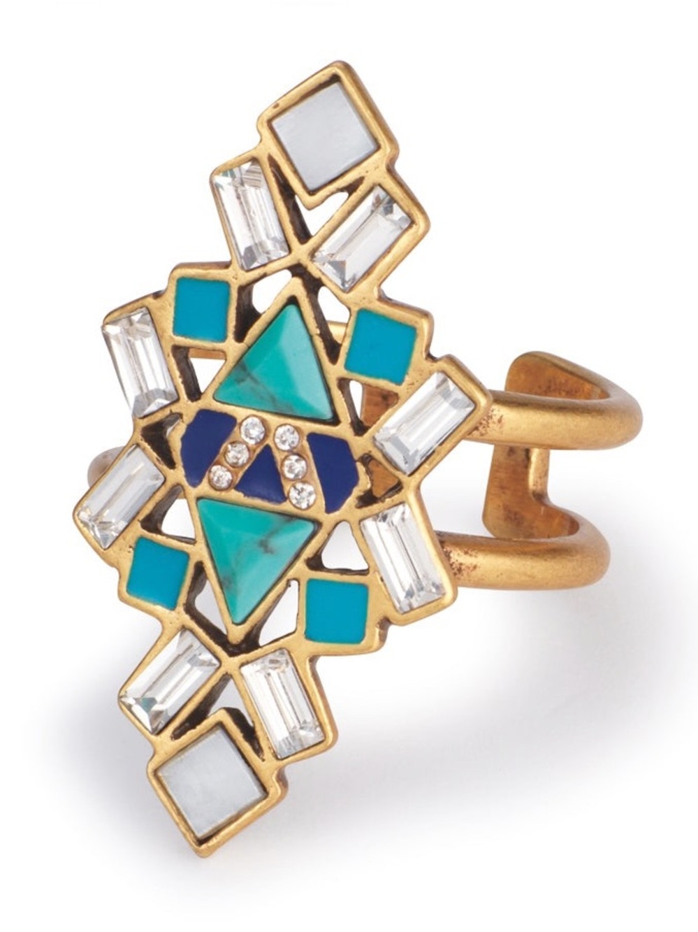 Stella & Dot | Stone Tile Turquoise & Teal Geometric Statement Ring